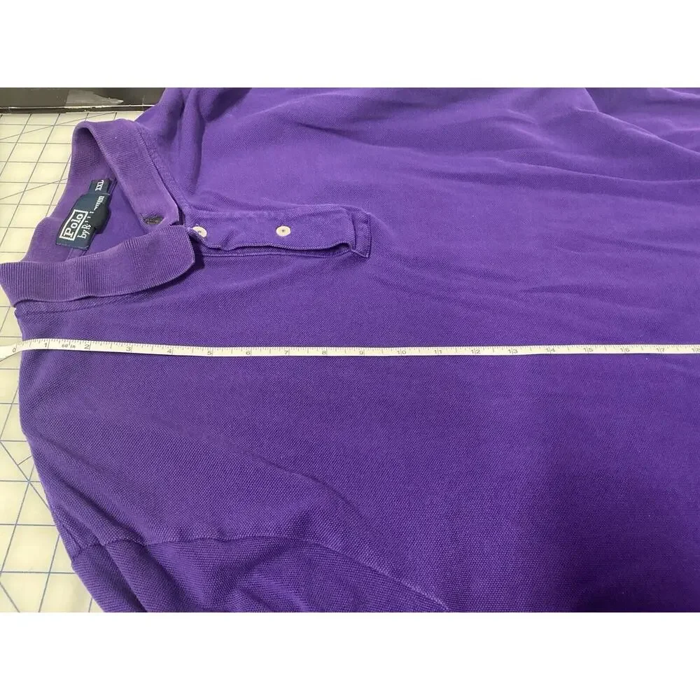 Polo Ralph Lauren Classic Fit Mesh L/S Polo Shirt Purple 2XL - Pony On‎ Collar